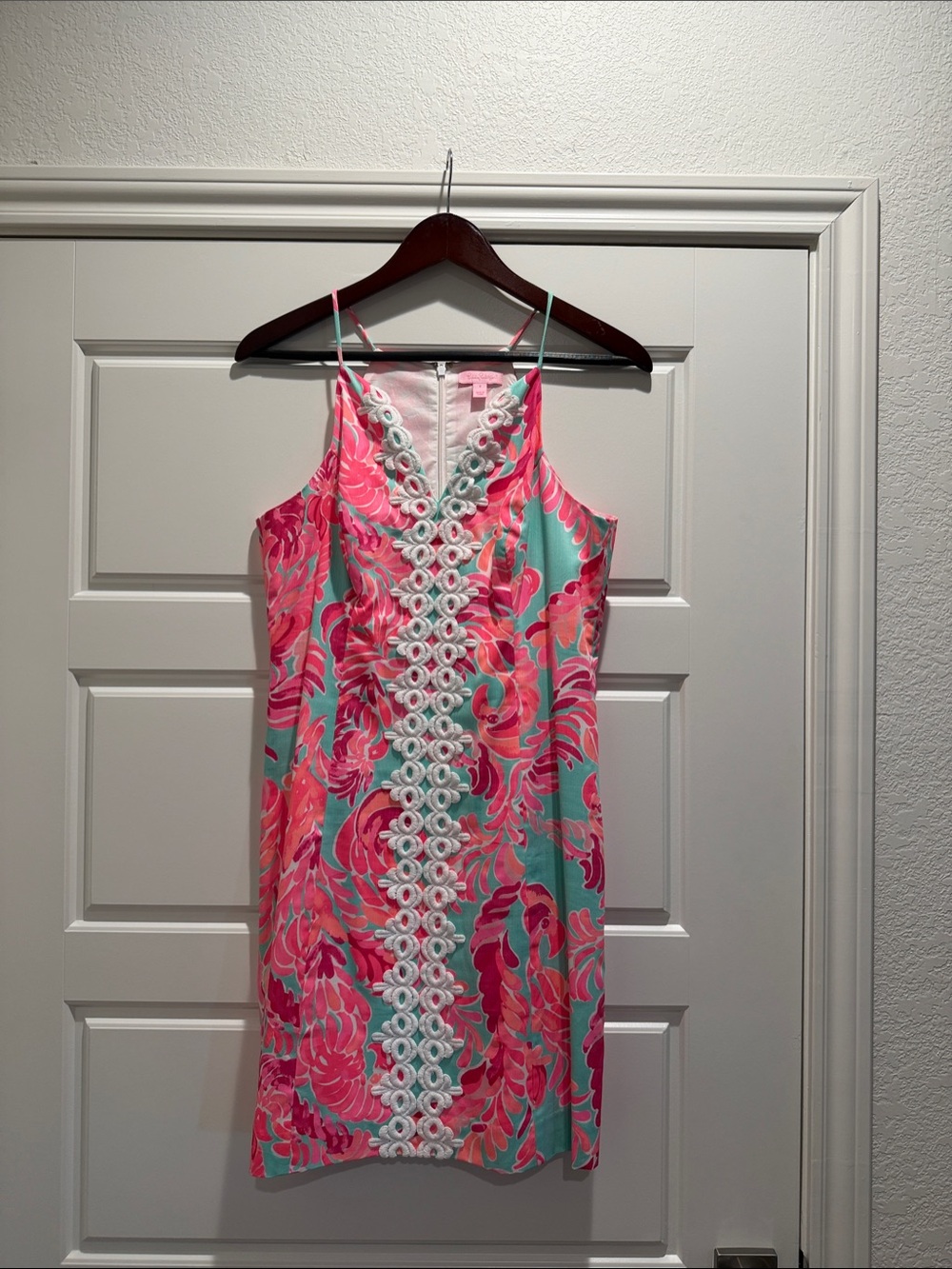 Lilly Pulitzer Pink & Aqua Floral Lace-Trim Shift Dress